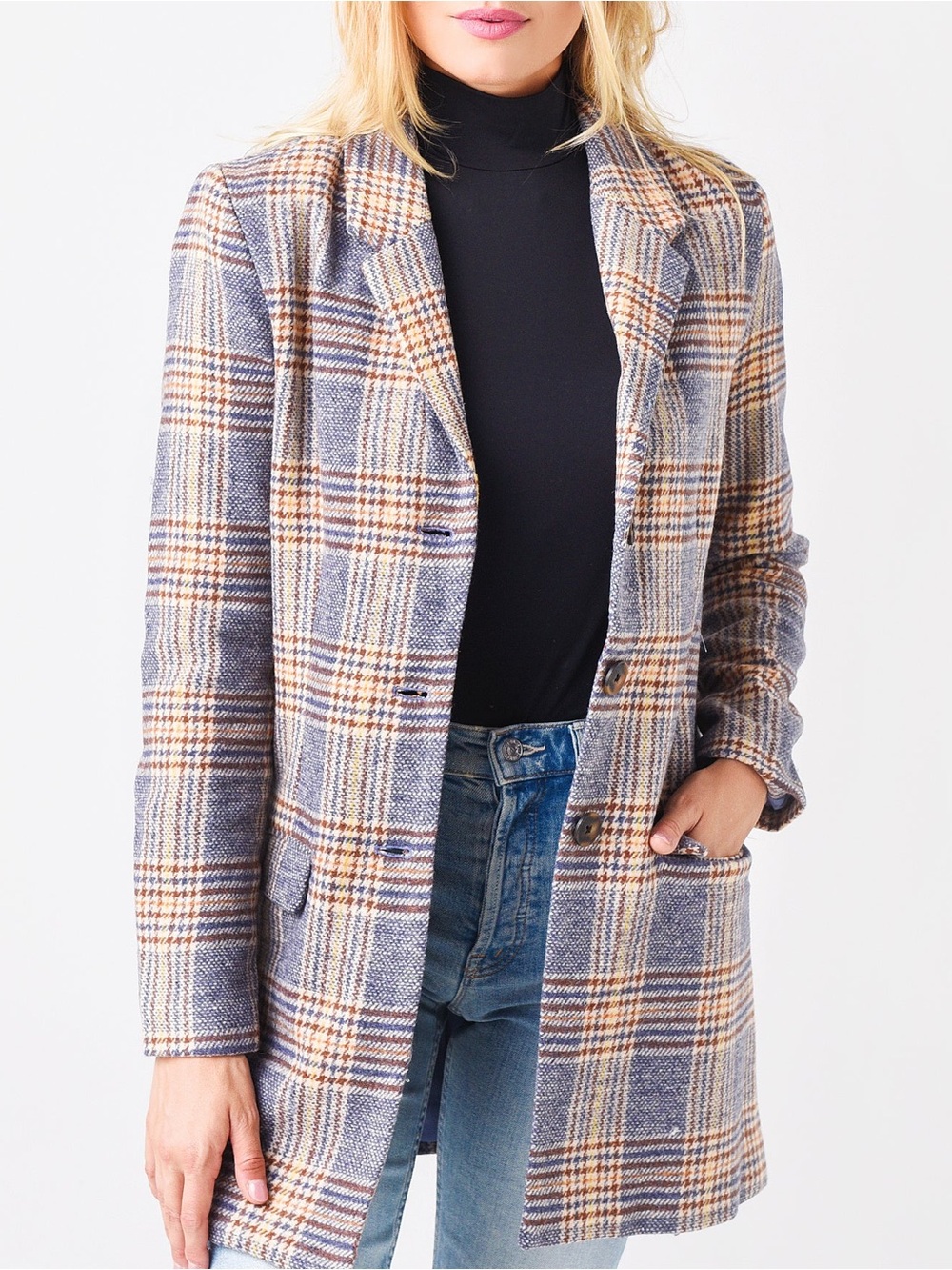 BB Dakota Women's Plaid Check You Out Coat Medium